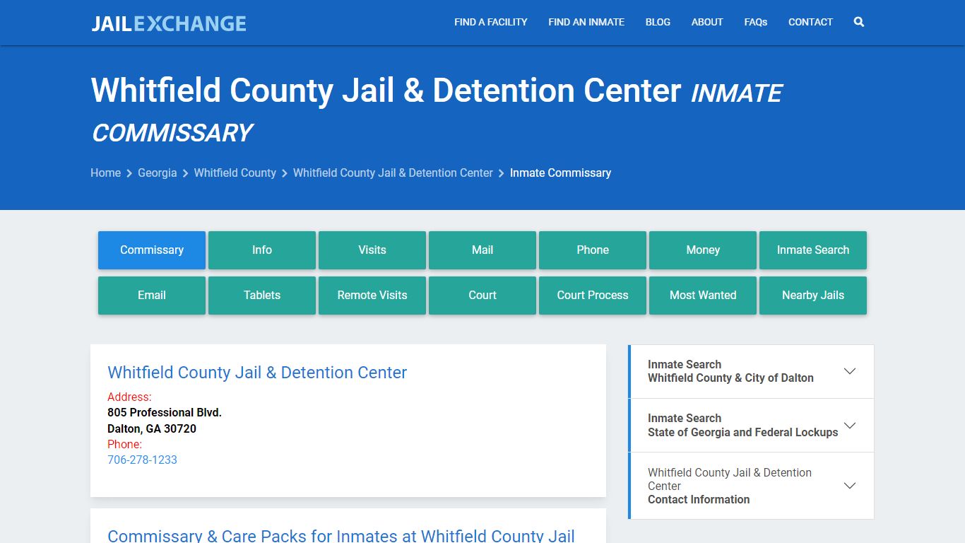 Whitfield County Jail & Detention Center Inmate Commissary